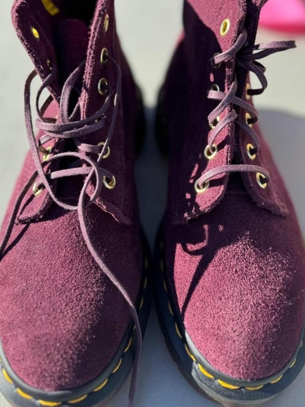 Dr. Martens Women's Yellow and Burgundy Boots